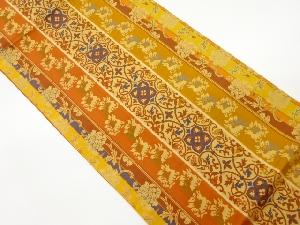 花菱文に角倉文・牡丹唐草模様織出し全通袋帯